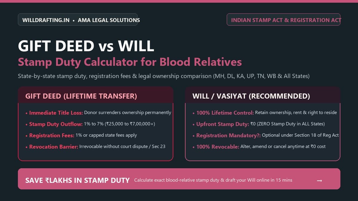 Gift Deed vs Will Stamp Duty Calculator and Legal Ownership Comparison