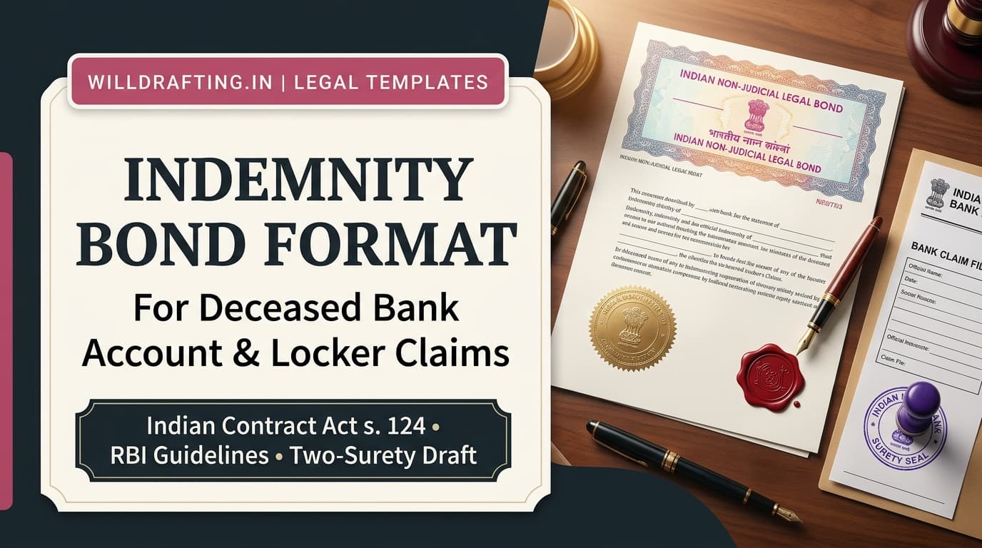 Indemnity Bond Format for Deceased Bank Account Claim Legal Template and State Stamp Duty