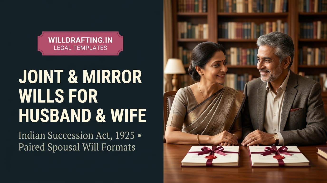 Joint and Mirror Will Format for Husband and Wife in India with paired folios and editorial overview