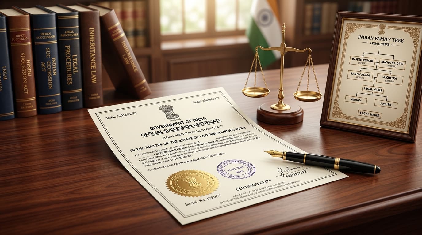 Official Government of India Succession Certificate and Legal Heir Lineage Document Verification