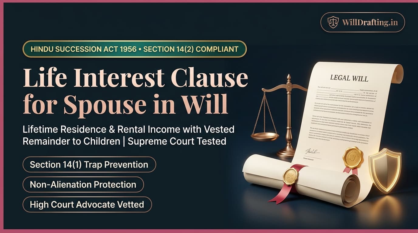 Life Interest Clause for Spouse in Will Format India and Section 14(2) Protection