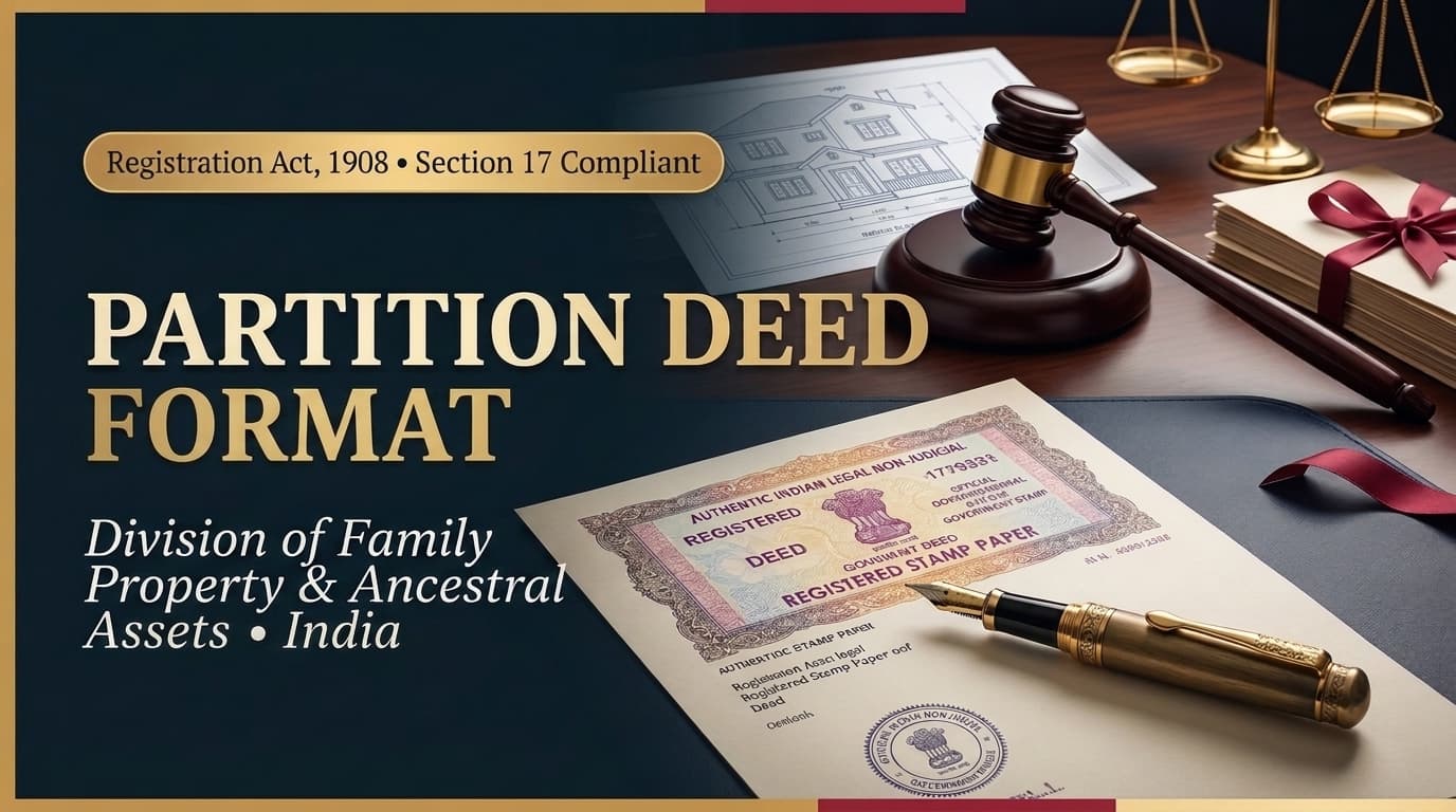Partition Deed Format Between Brothers India Legal Template and Schedule Guidelines