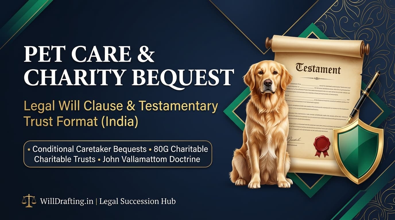 Pet Care and Charity Bequest Clause in Will Format India