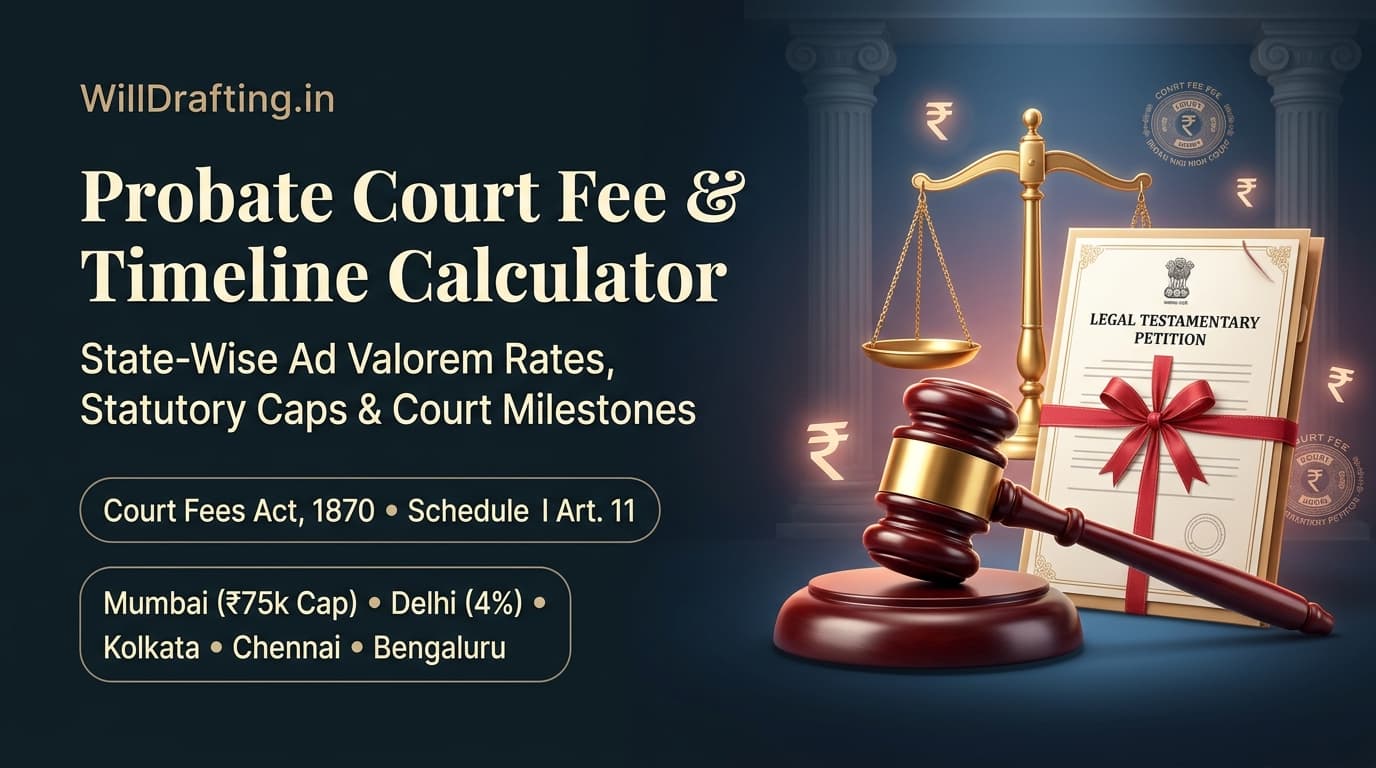 Probate Court Fee and Timeline Calculator India - State Ad Valorem Slabs and Caps