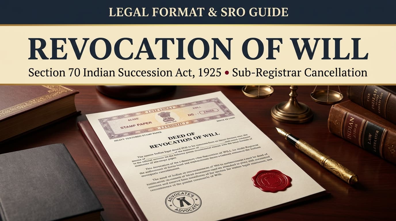 Deed of Revocation of Will Format India Legal Cancellation Template and SRO Guidelines