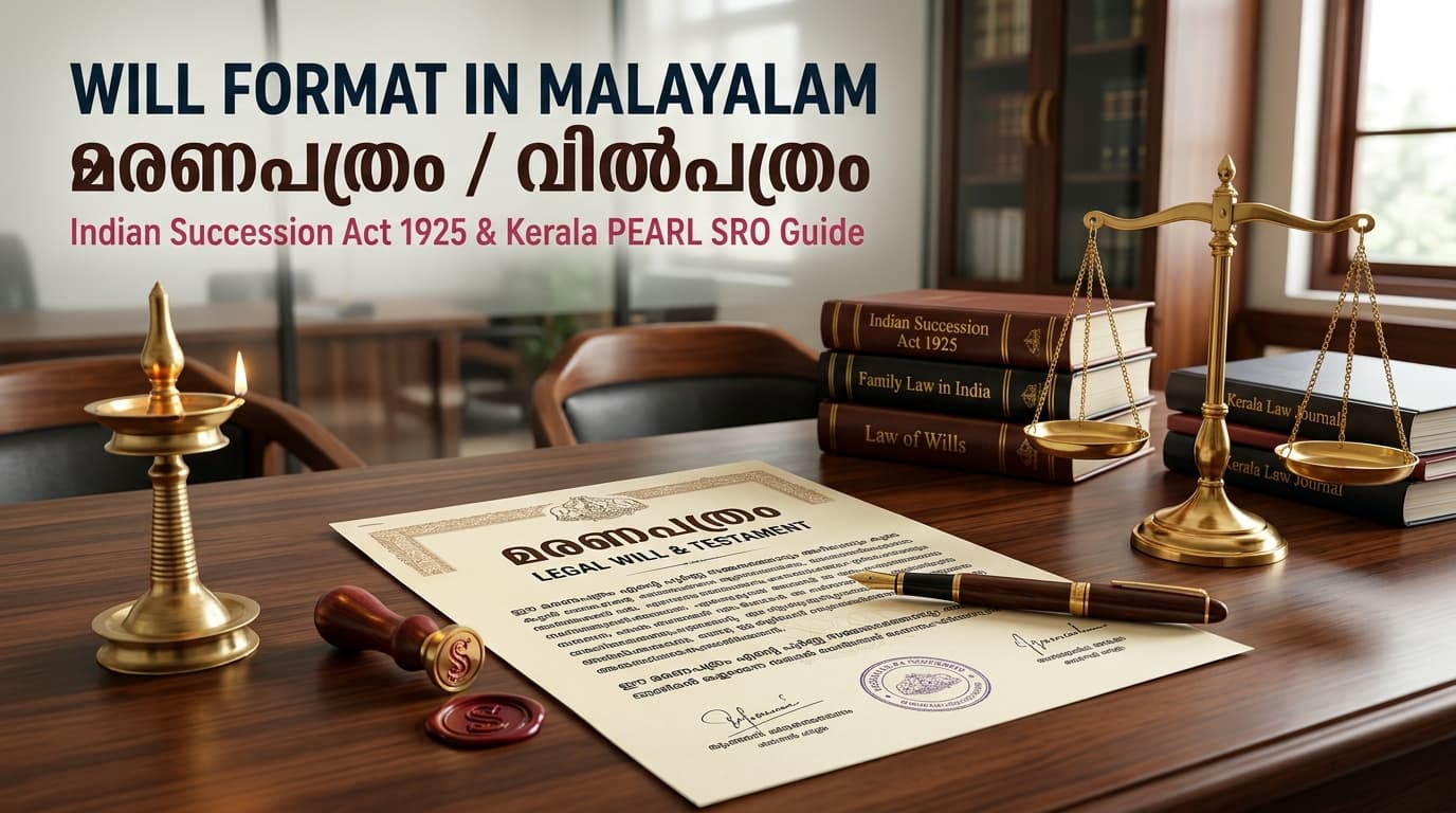 Will Format in Malayalam: മരണപത്രം ഫോർമാറ്റ് മലയാളം (Maranapathram) Legal Template